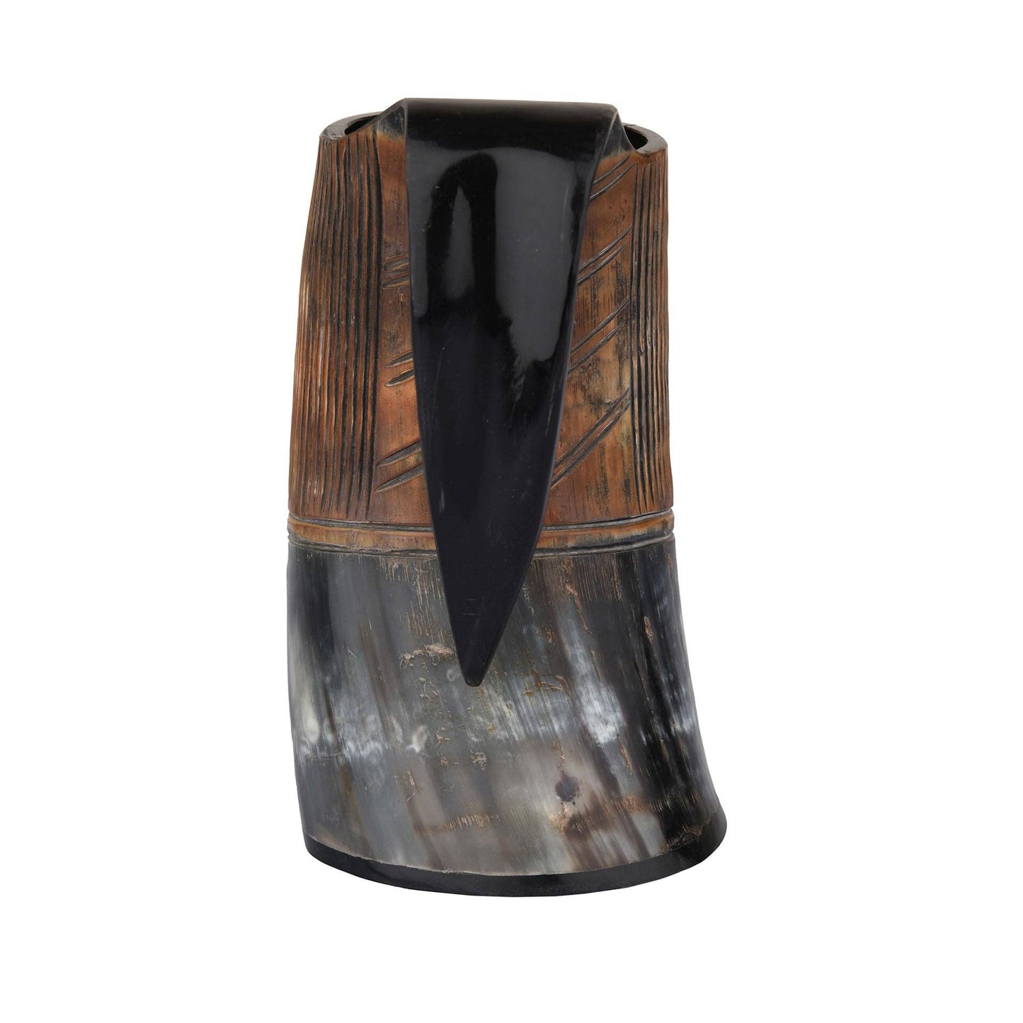 Striped Horn Viking Drinking Mugs Cups Ox Horn Beaker, 6"