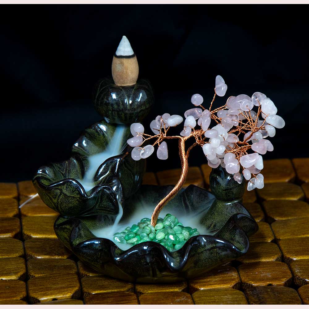 Ceramic Backflow Incense Holder - Nephrite Jade Gem Tree