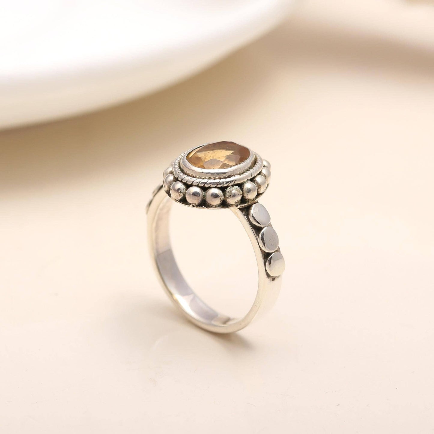 925 Silver Citrine Boho Ring Size 10