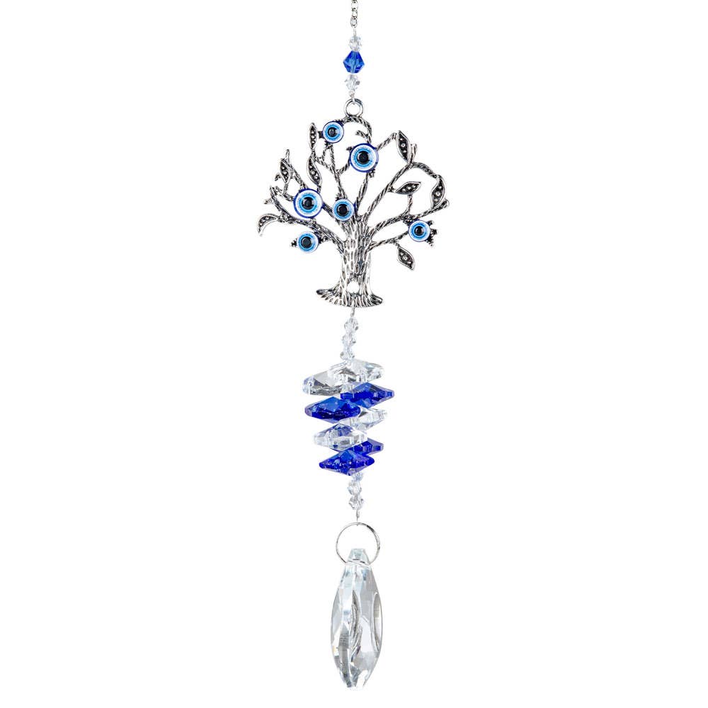 Tree of Life Evil Eye Hanging Crystal Ornament – 15"