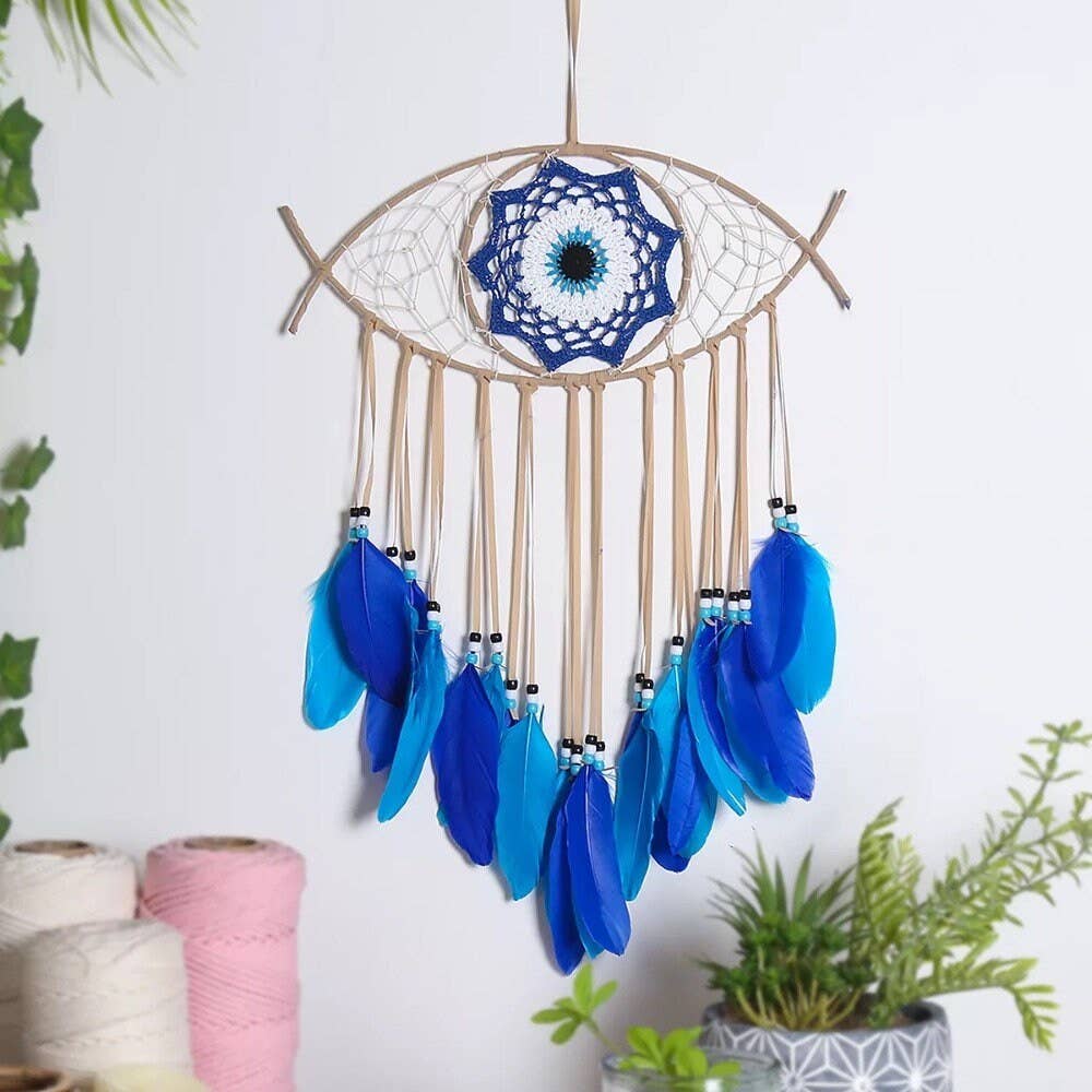 Large Wall Hanging Evil Eye Nazar Boncuk Mal De Ojo Dream Catcher with Feathers,