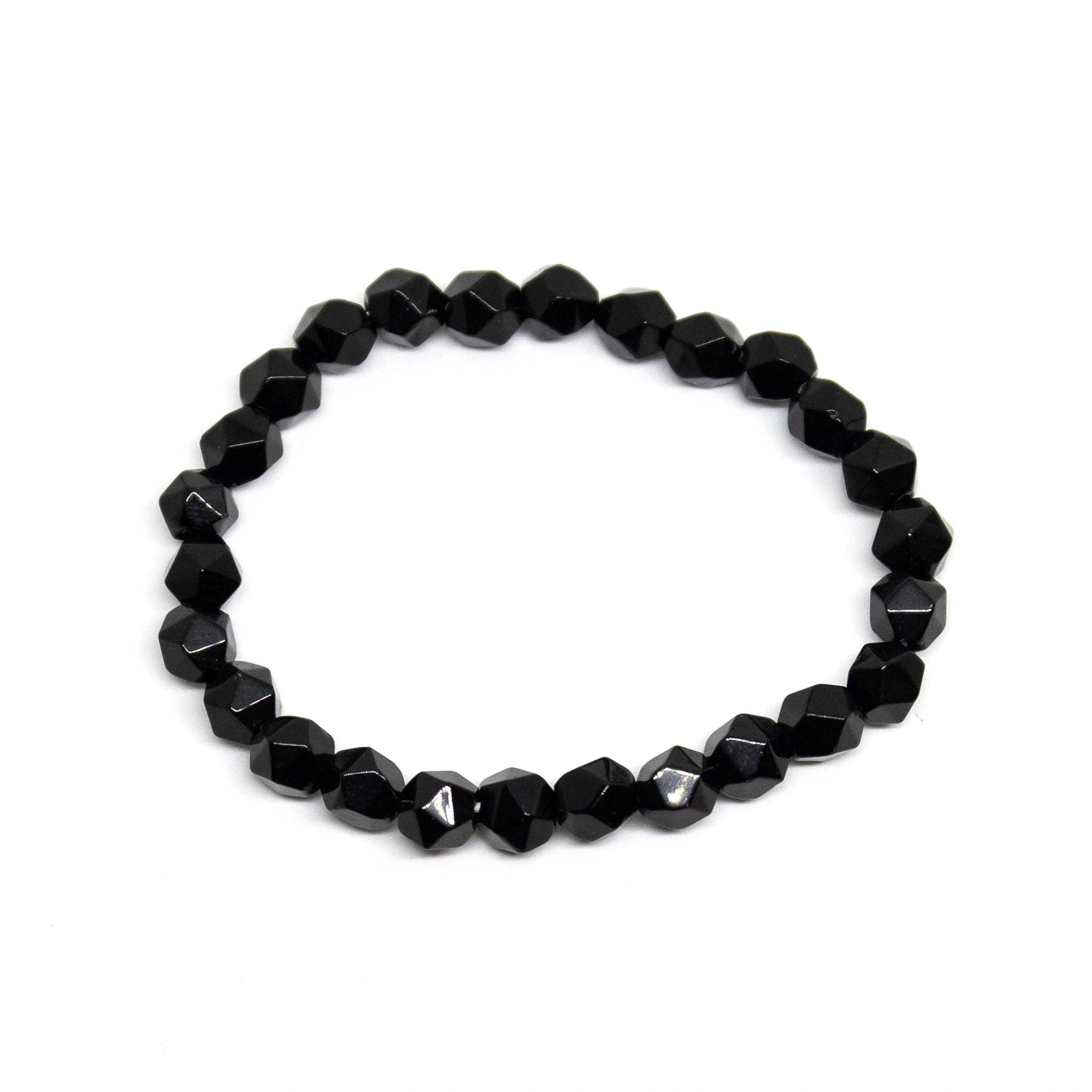 Black Tourmaline Icosahedron Gemstone Bracelet – 7-8mm Wrist Mala | Protection & Grounding | Namu Baru