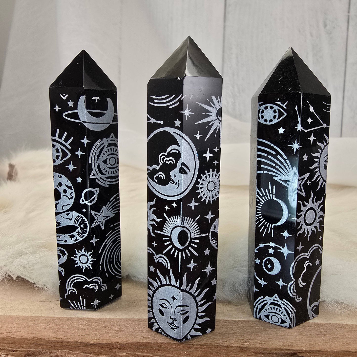 3pc Obsidian Design Tower ~ Polished Crystals