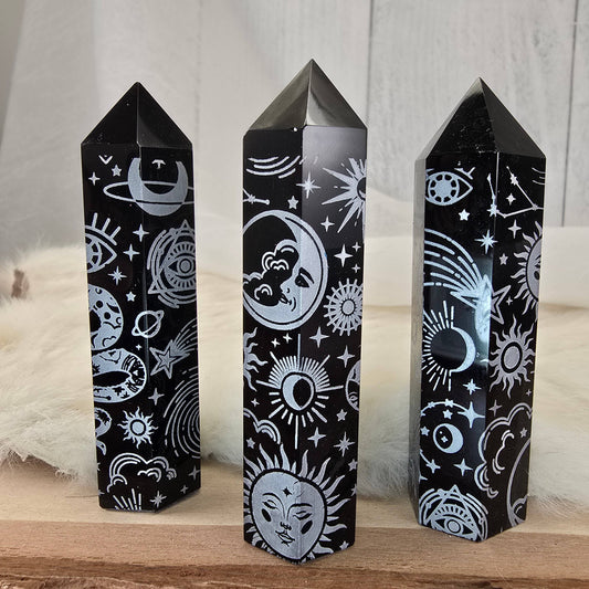 3pc Obsidian Design Tower ~ Polished Crystals