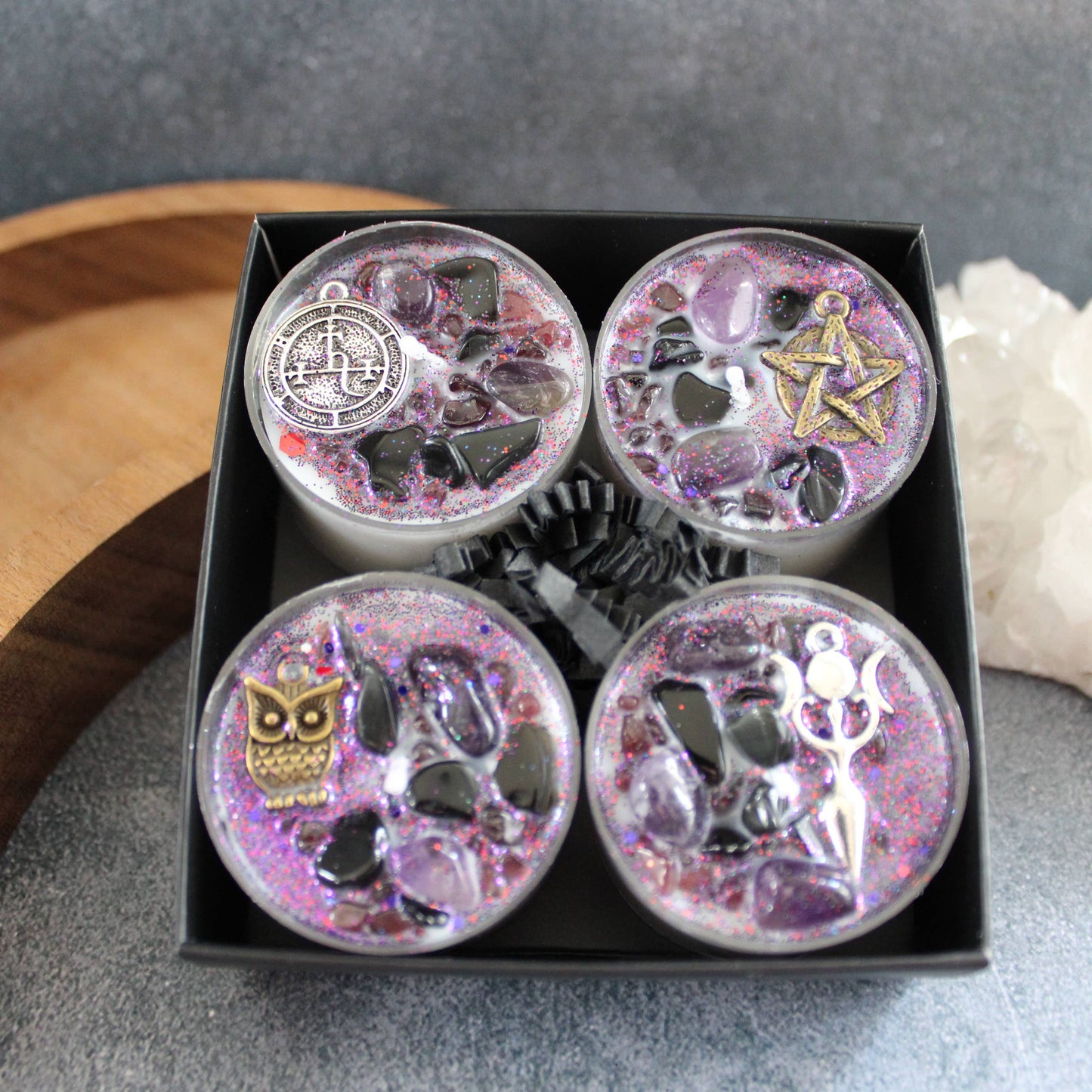 Lilith Tealight Crystal Ritual Candles | Set of 4