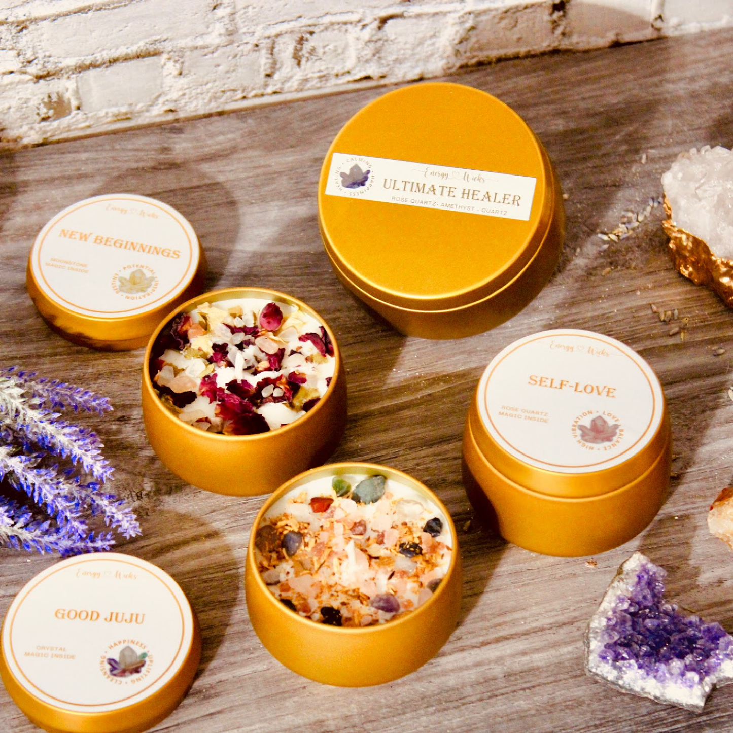 New Beginnings Crystal Candle 4oz - Moonstone & Brandied Pears Soy Candle