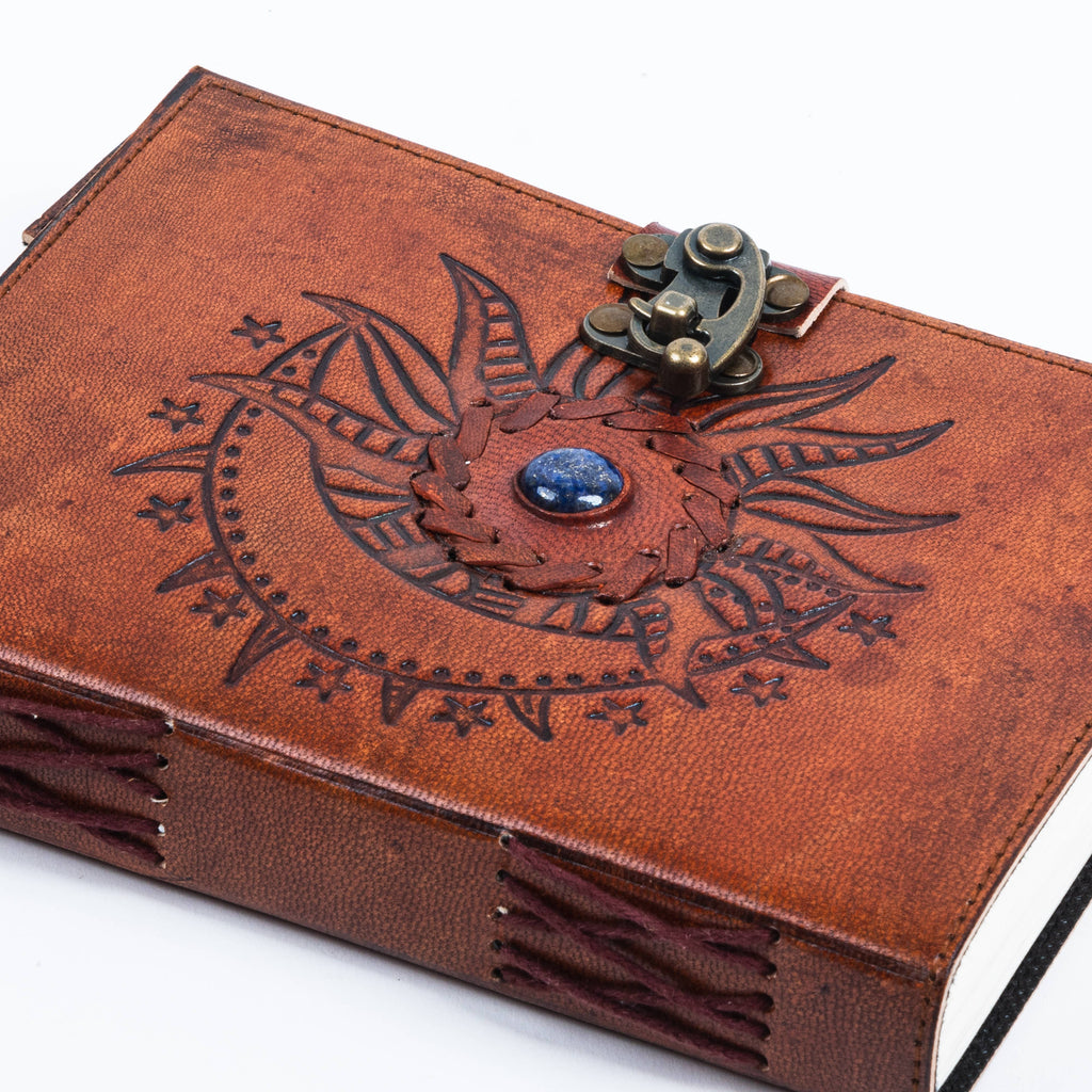 Embossed Leather diary with Stone 200 Travel Journal