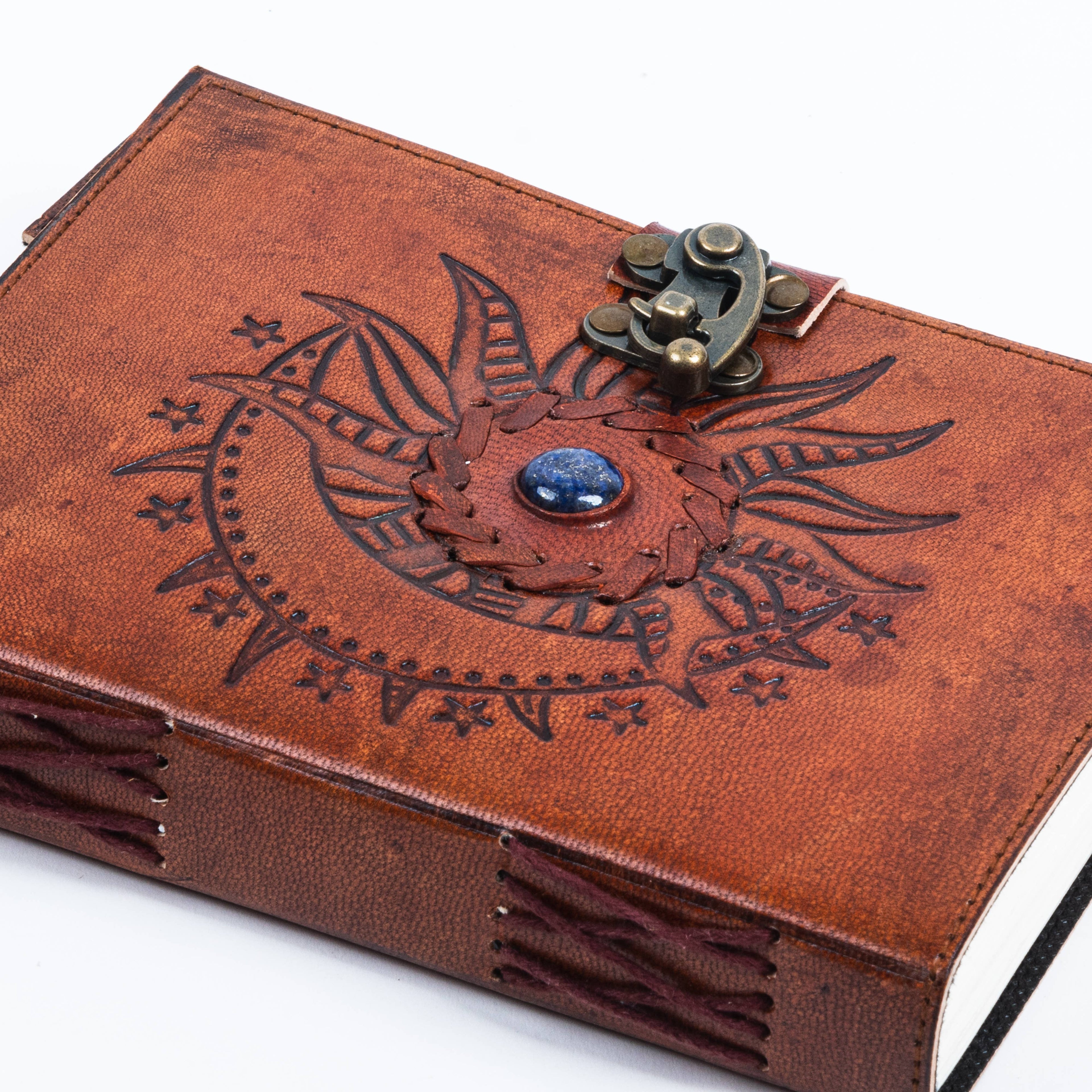 Embossed Leather diary with Stone 200 Travel Journal