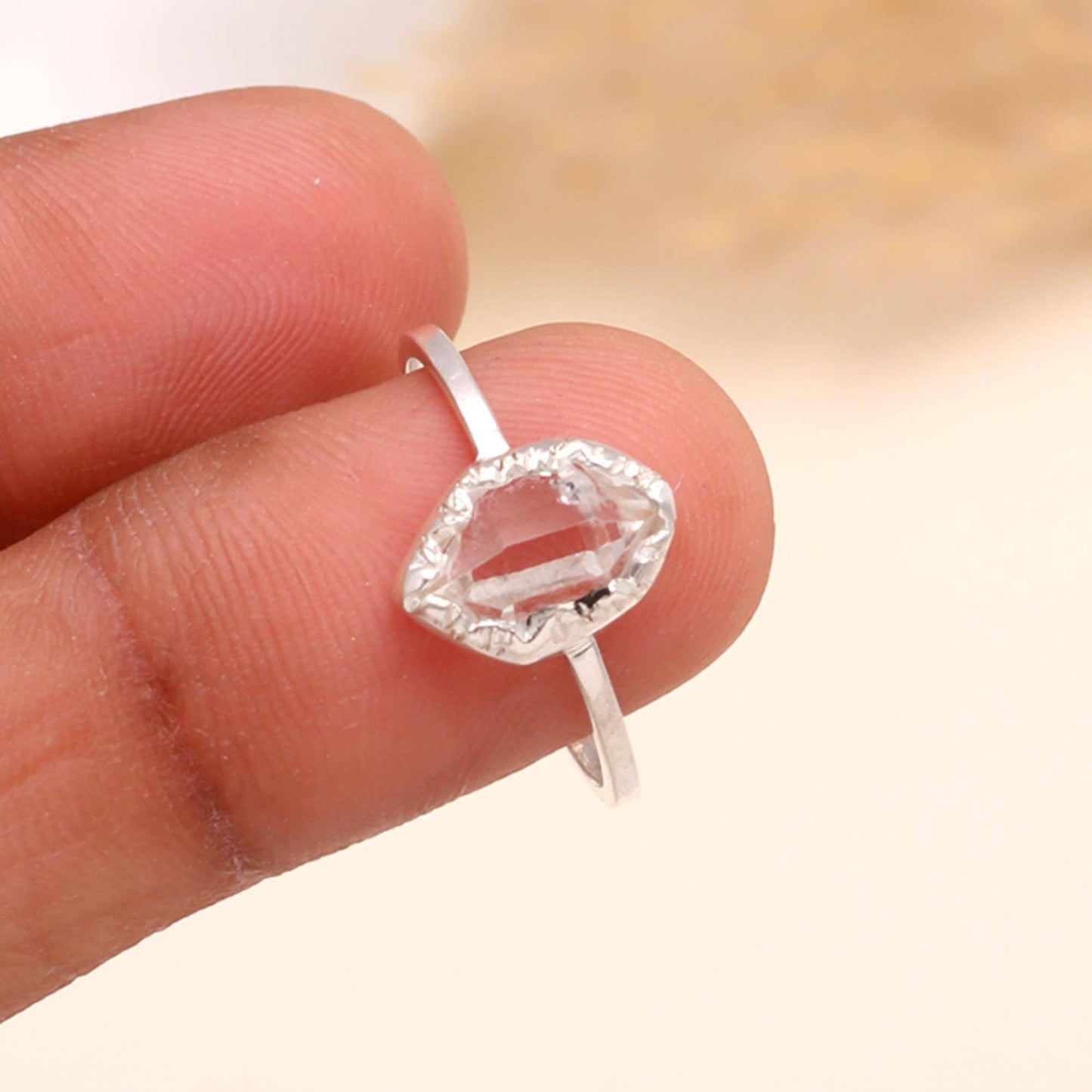 925 Sterling Silver Raw Herkimer Diamond Ring Size 8