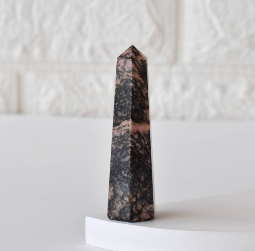 Rhodonite Crystal Tower | Healing Obelisk Point | Natural Gemstone Tower