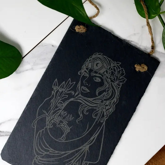 10" Slate Greek Goddess Artemis Wall Hanging Sign