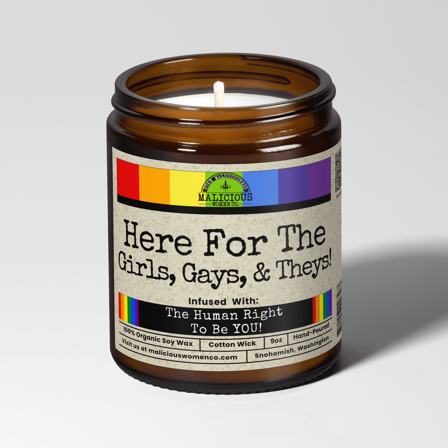 Here For the Girls, Gays, & Theys 9oz Soy Candle - Pride & Equality