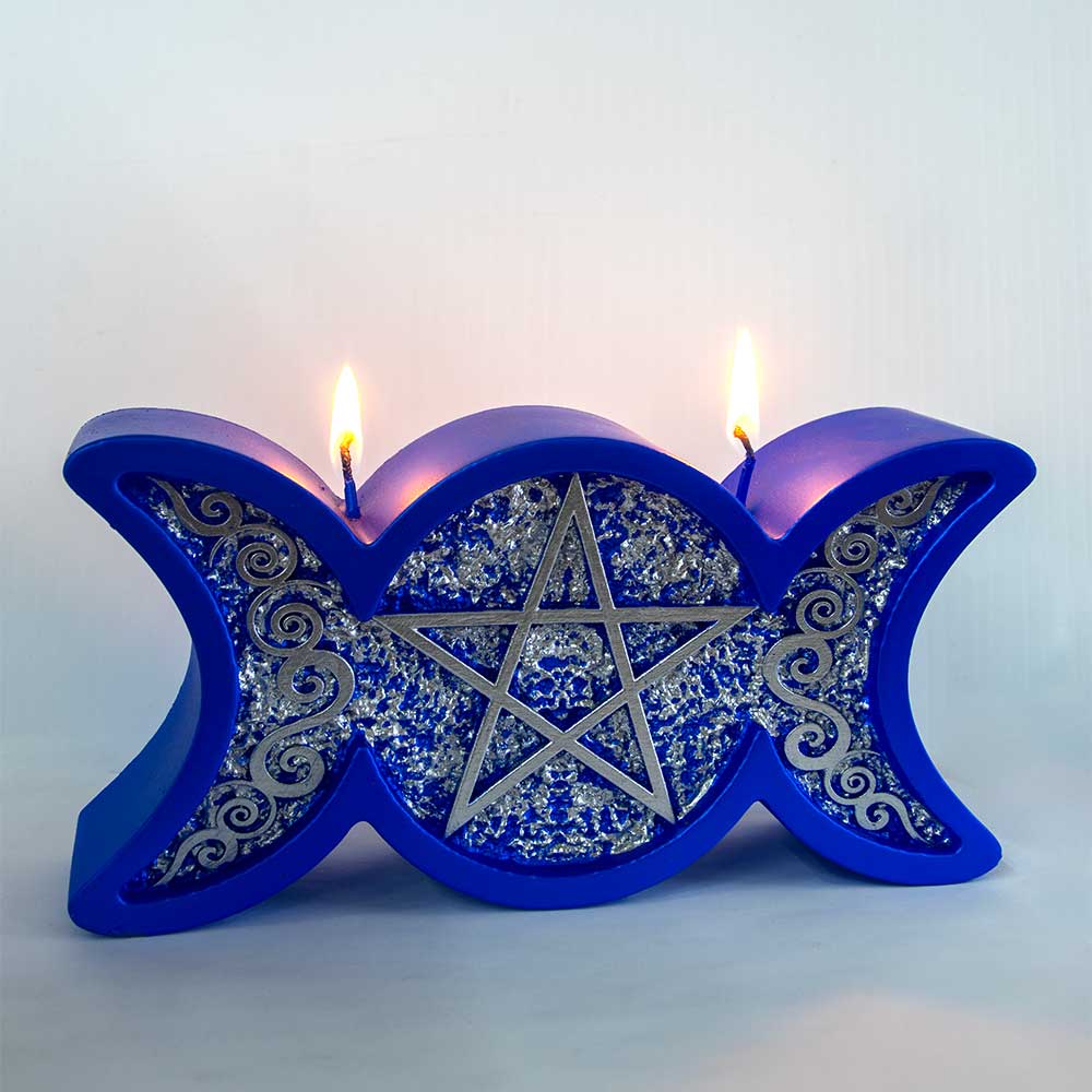 Intention Candle - Triple Moon Pentacle Purple & Silver Each