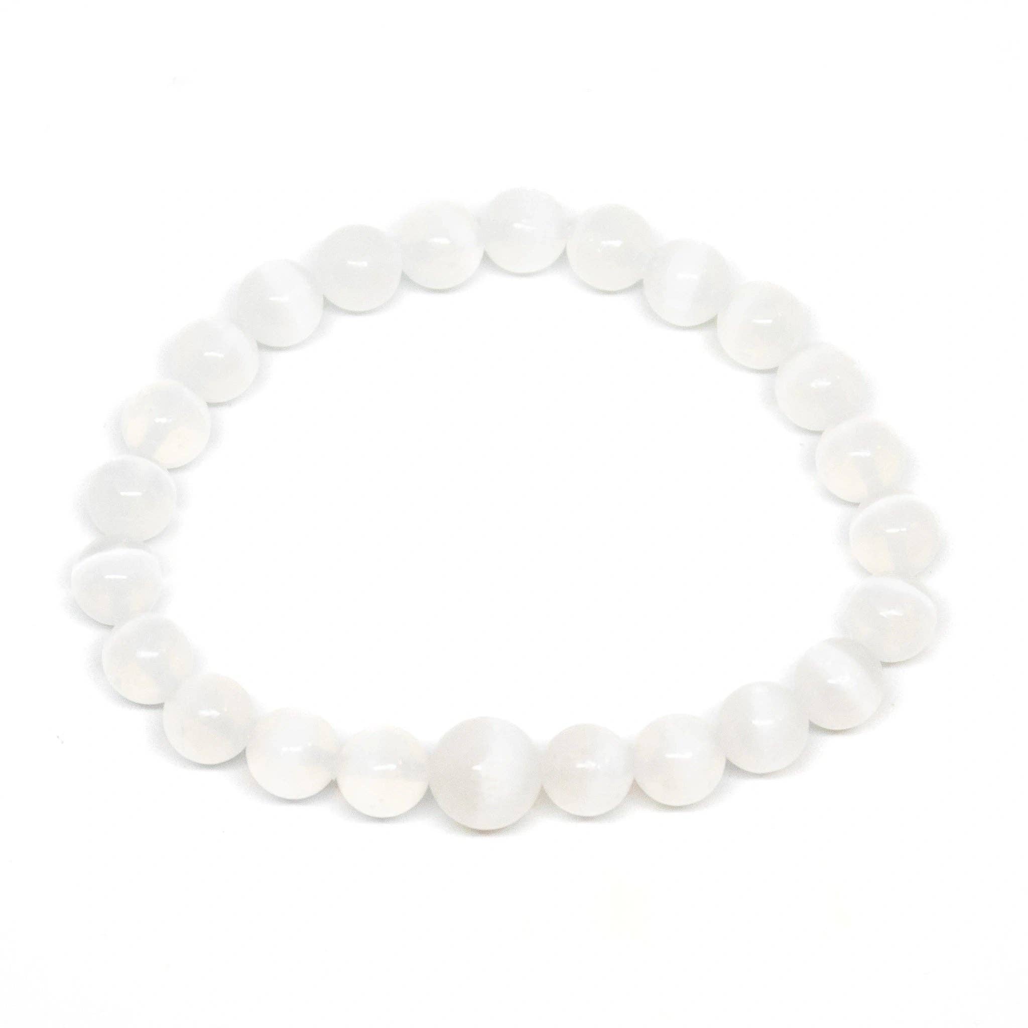 Selenite Stretchy Beaded Bracelet – Wrist Mala Prayer Beads, 8mm
