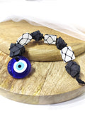 Black Tourmaline & Selenite Crystal Hanger with Evil Eye Protection Charm