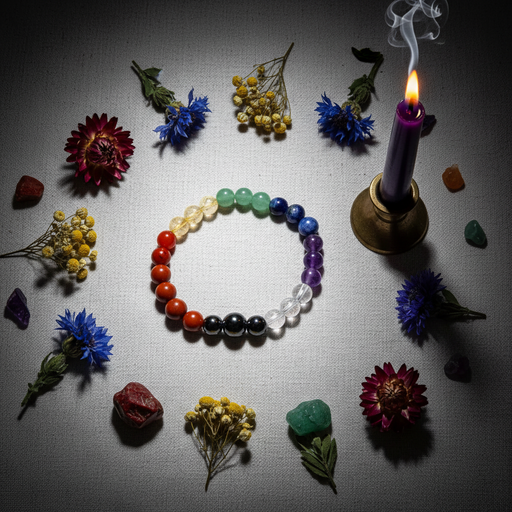 7 Chakra Bracelet Flat Lay