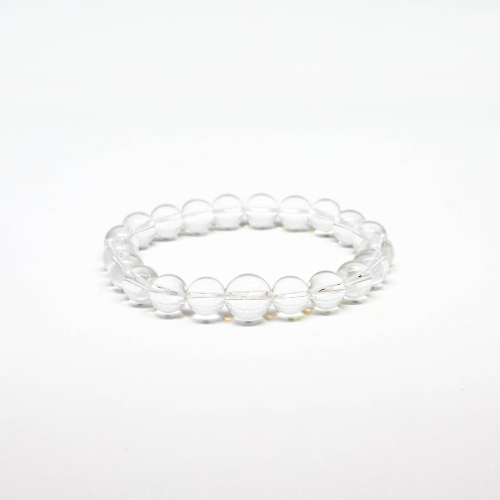 Large Size Clear Quartz Beaded Bracelet Wrist Mala 10mm