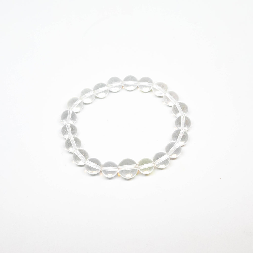 Large Size Clear Quartz Beaded Bracelet Wrist Mala 10mm