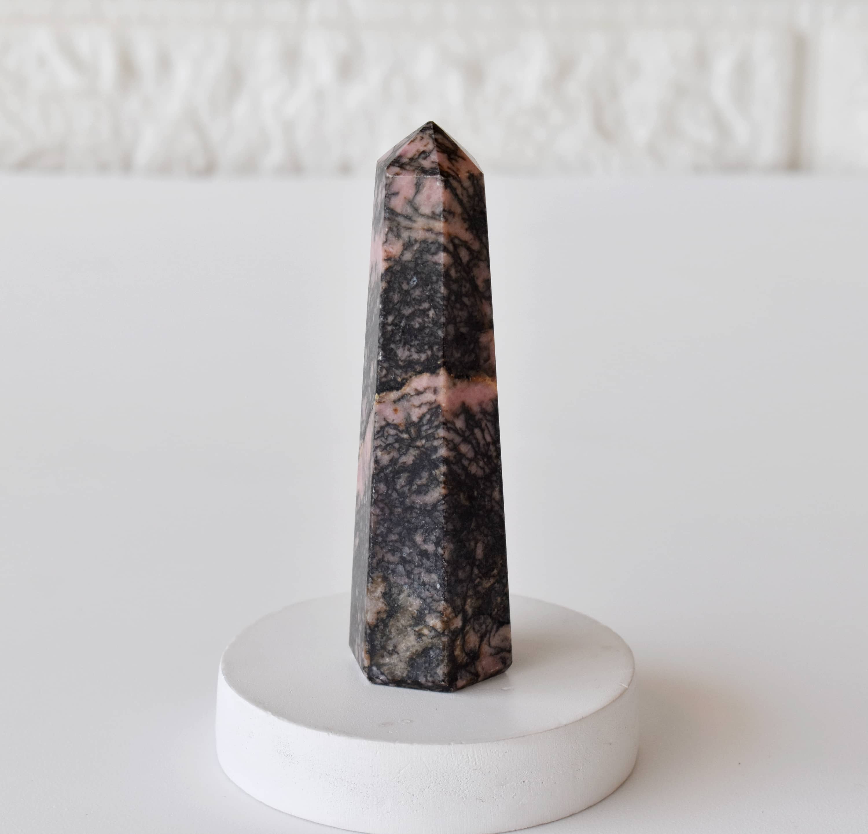 Rhodonite Crystal Tower | Healing Obelisk Point | Natural Gemstone Tower