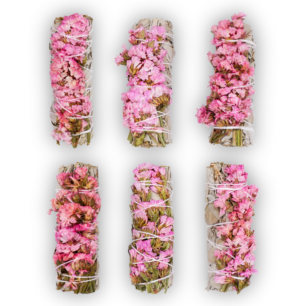 Pink Sinuata Flower & White Sage Smudge Bundle – 4" | Moon Energy, Compassion & Cleansing