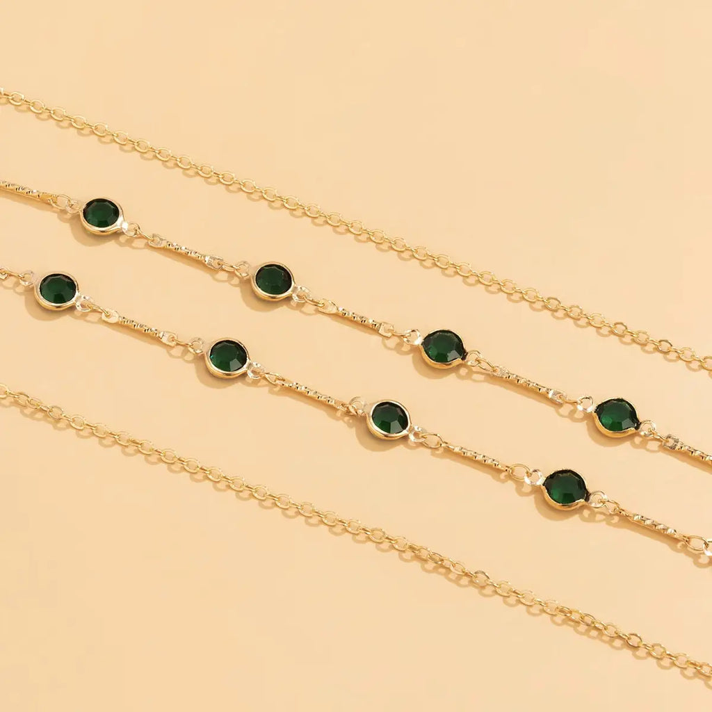 Green Crystal Beaded Waist Belly Chain in Solid Copper