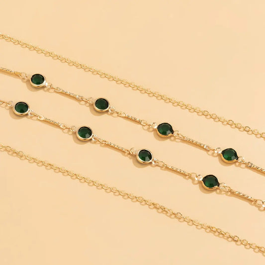 Green Crystal Beaded Waist Belly Chain in Solid Copper
