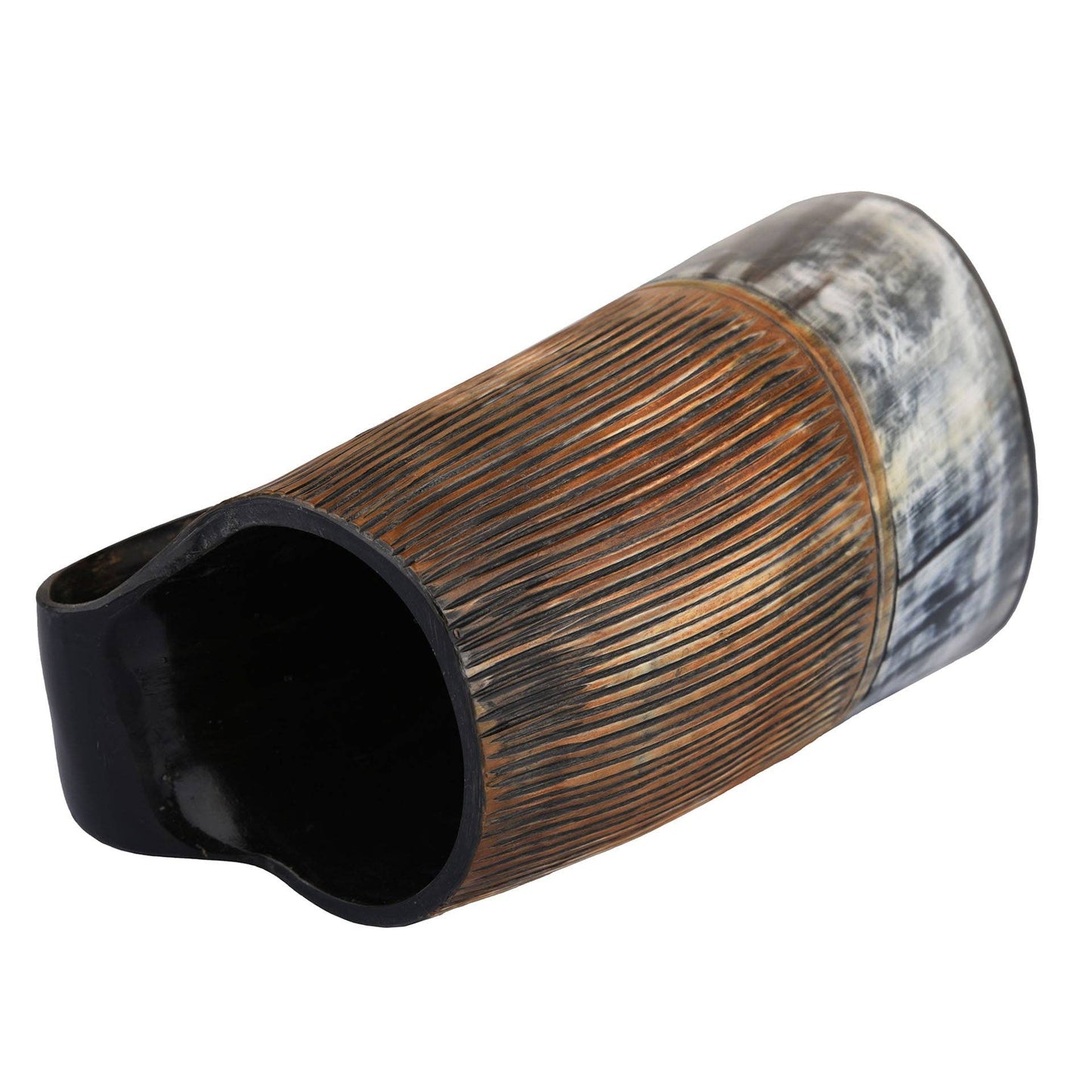 Striped Horn Viking Drinking Mugs Cups Ox Horn Beaker, 6"