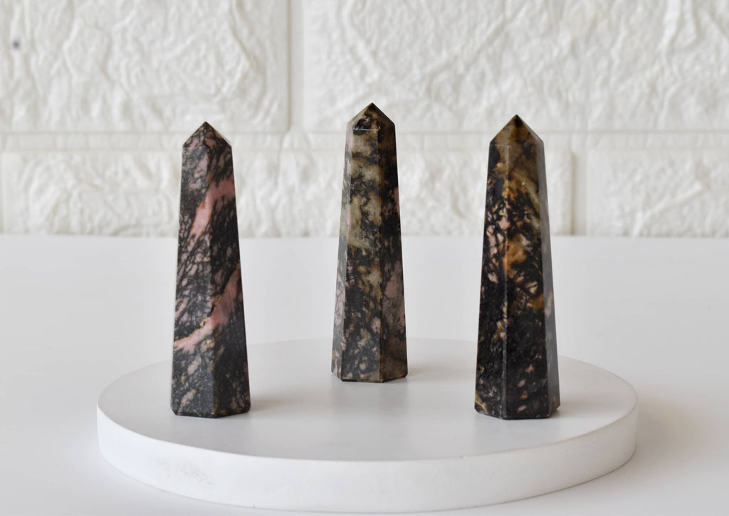 Rhodonite Crystal Tower | Healing Obelisk Point | Natural Gemstone Tower