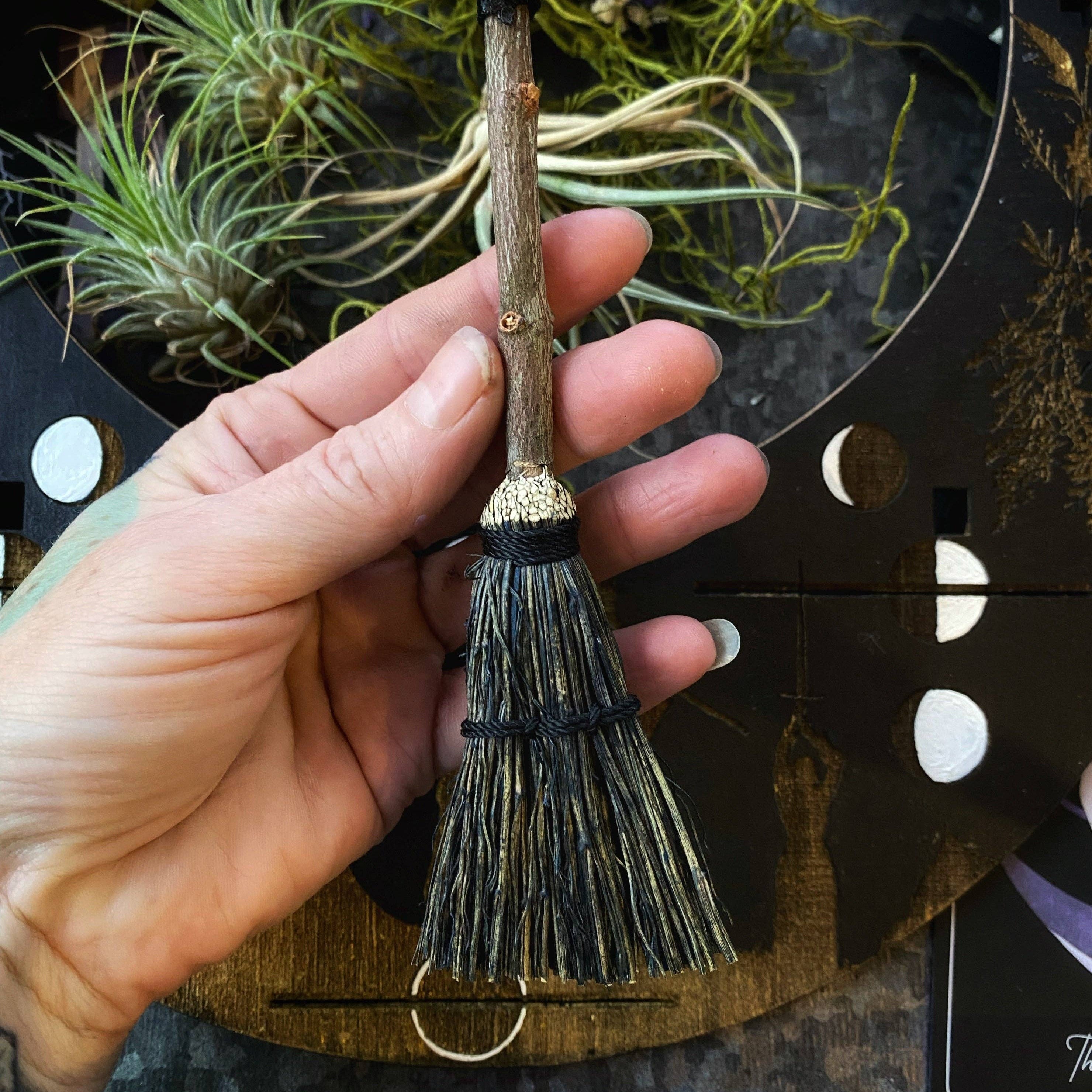Miniature Besom & Hand Broom | 3–5" Tampico | Altar Tool or Ornament