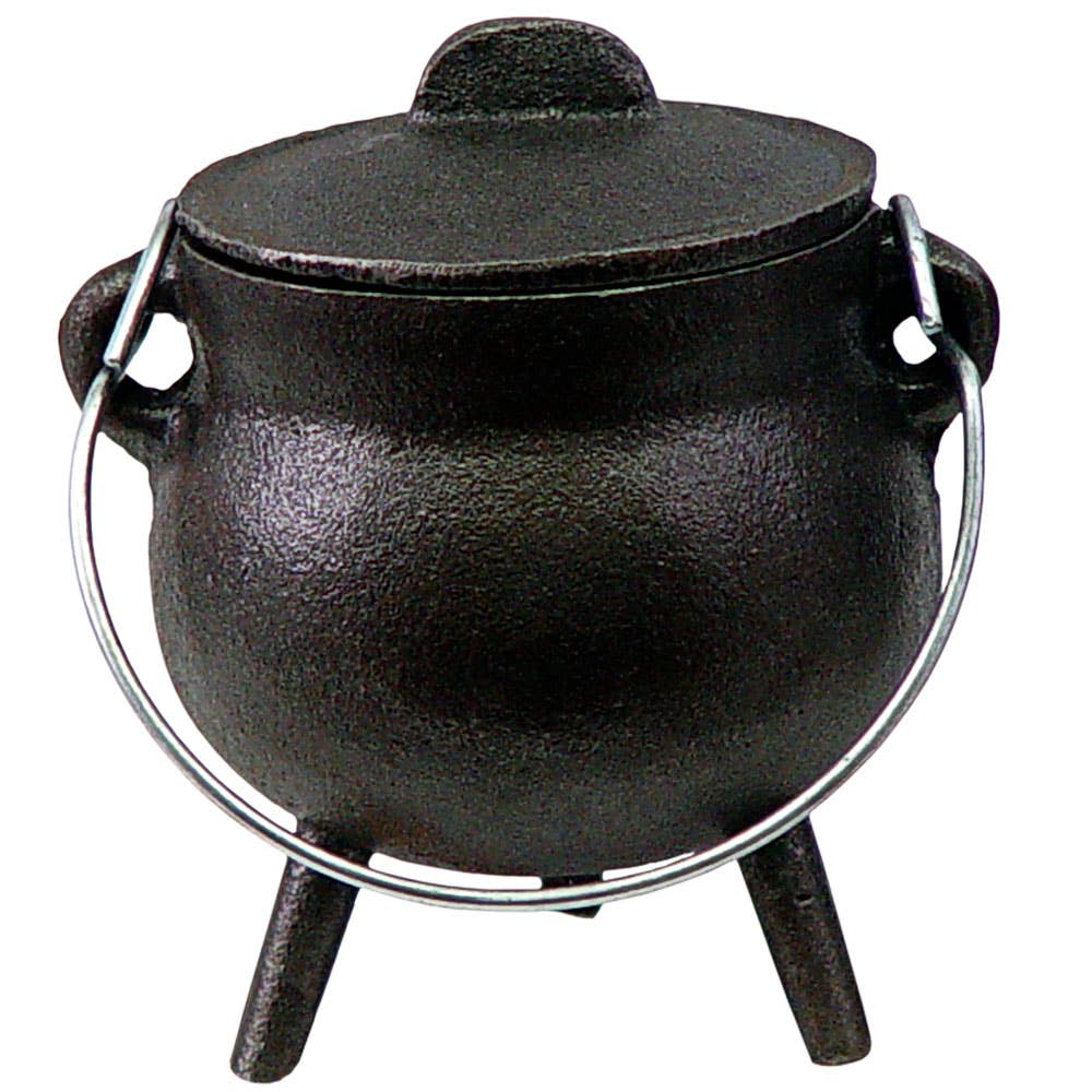 Cast Iron Cauldron Plain | 2.75" Mini | Lid & Bail Handle | Witch's Ritual Cauldron