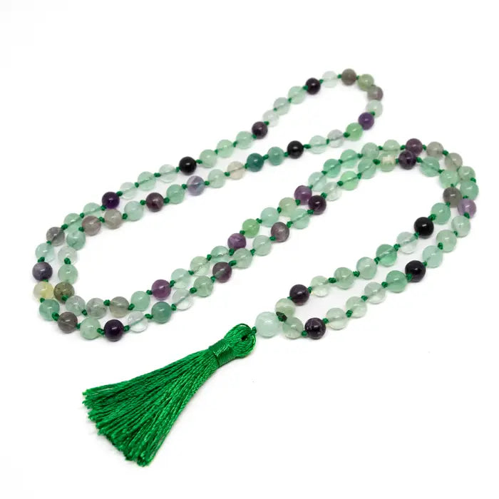 Rainbow Fluorite Knotted 108 Mala | Prayer Beads 8mm