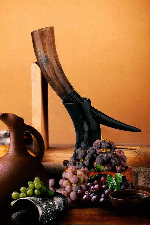 Auger Real Viking Drinking Horn with Stand Cups Vessels, 14"
