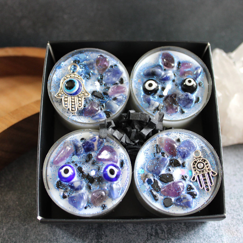 Evil Eye Tealight Crystal Candles, Ritual Candles