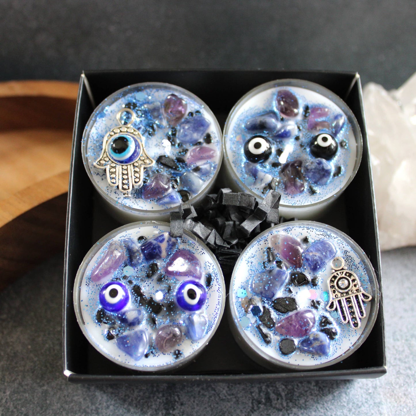 Evil Eye Tealight Crystal Candles, Ritual Candles