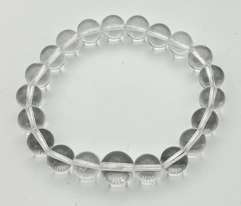 Large Size Clear Quartz Beaded Bracelet Wrist Mala 10mm