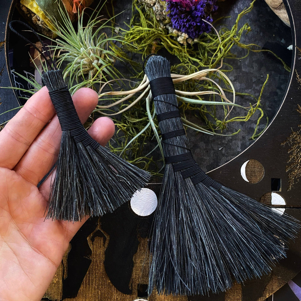 Miniature Besom & Hand Broom | 3–5" Tampico | Altar Tool or Ornament
