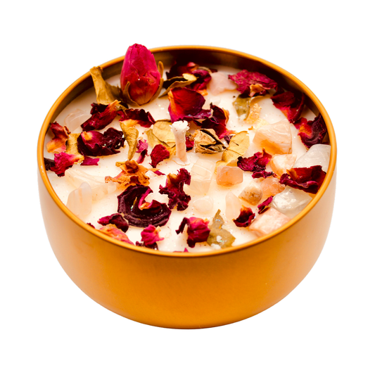 New Beginnings Crystal Candle 4oz - Moonstone & Brandied Pears Soy Candle