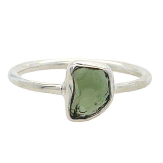 Moldavite Cosmic Freeform Ring - Genuine Rare Gemstone Sterling Silver Size 10