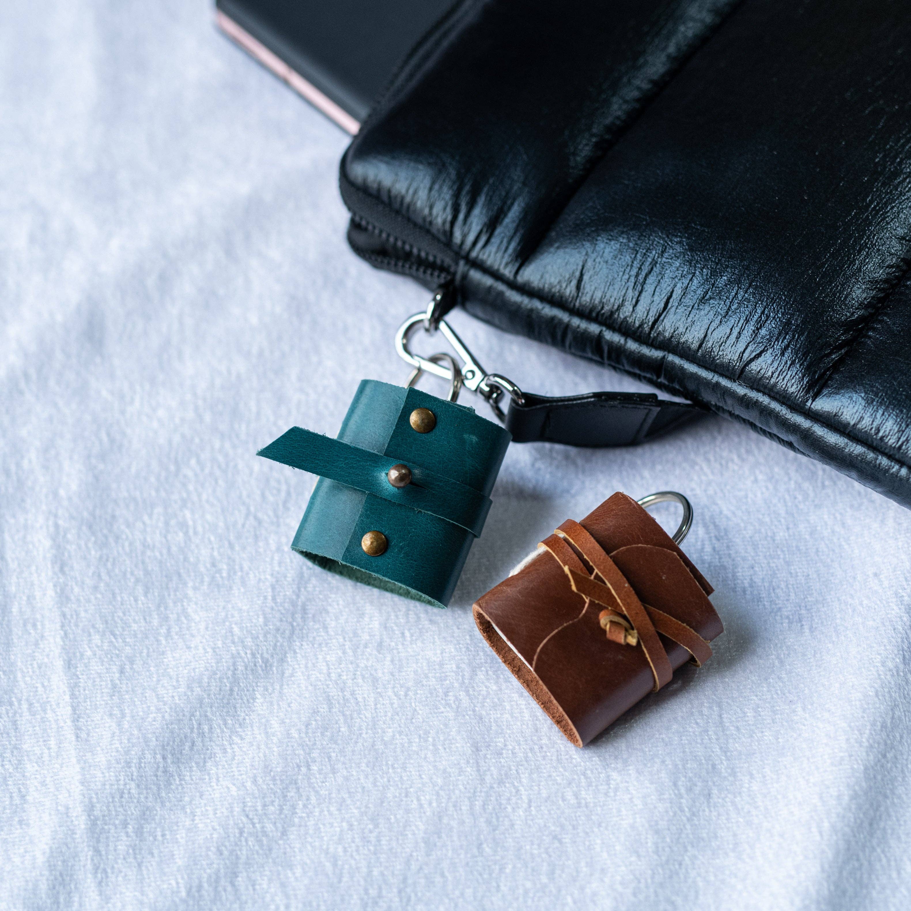 Miniature Leather Journal Keychain - Handmade Pocket Diary