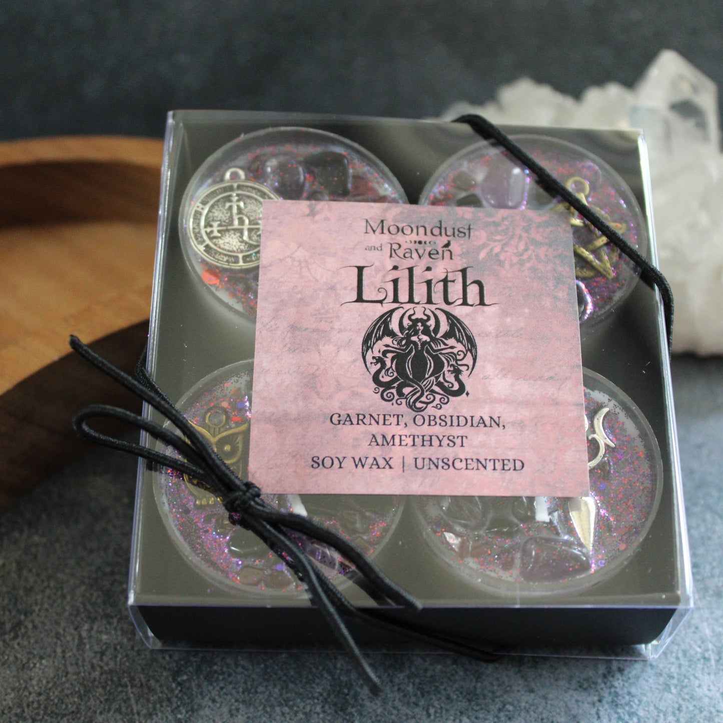 Lilith Tealight Crystal Ritual Candles | Set of 4