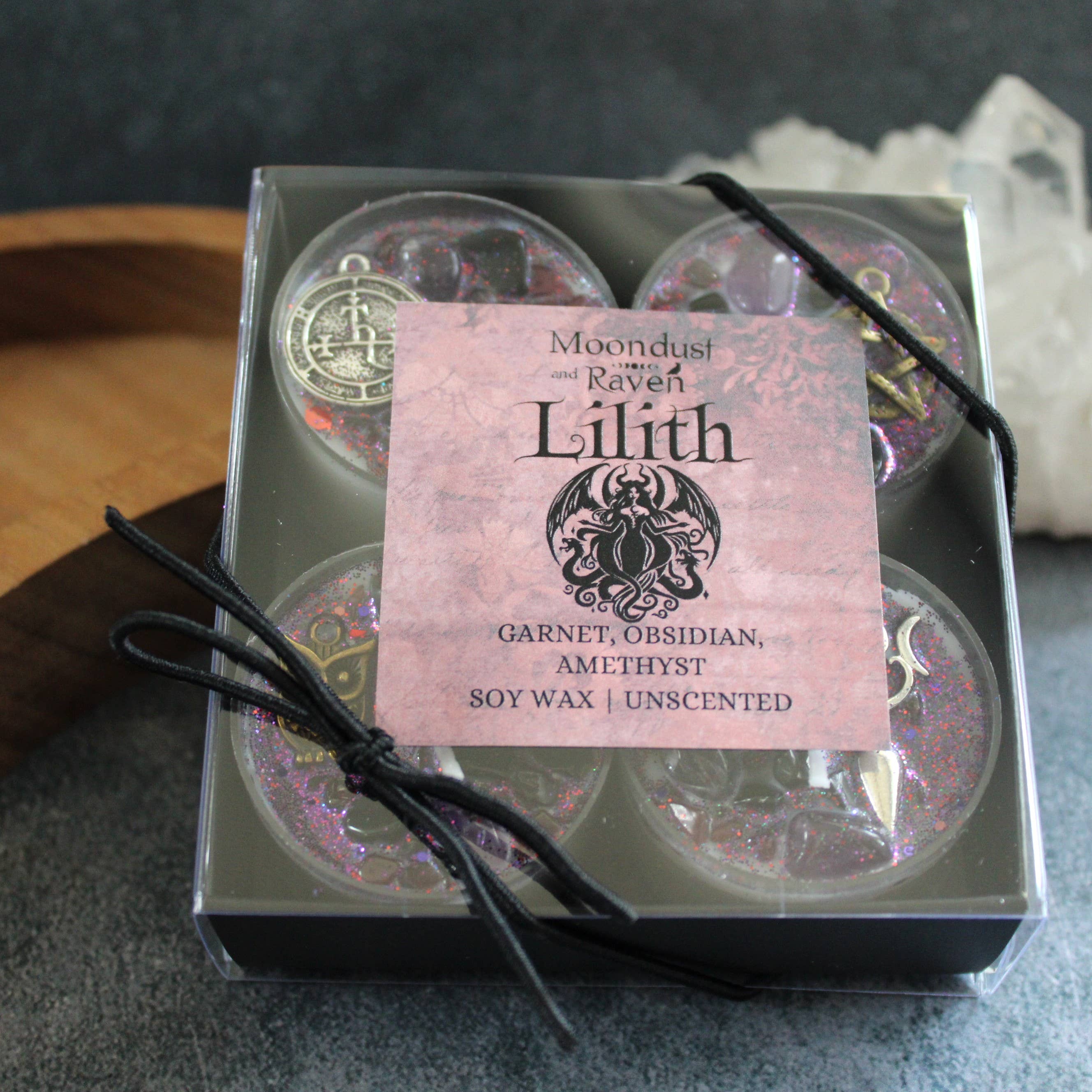 Lilith Tealight Crystal Ritual Candles | Set of 4