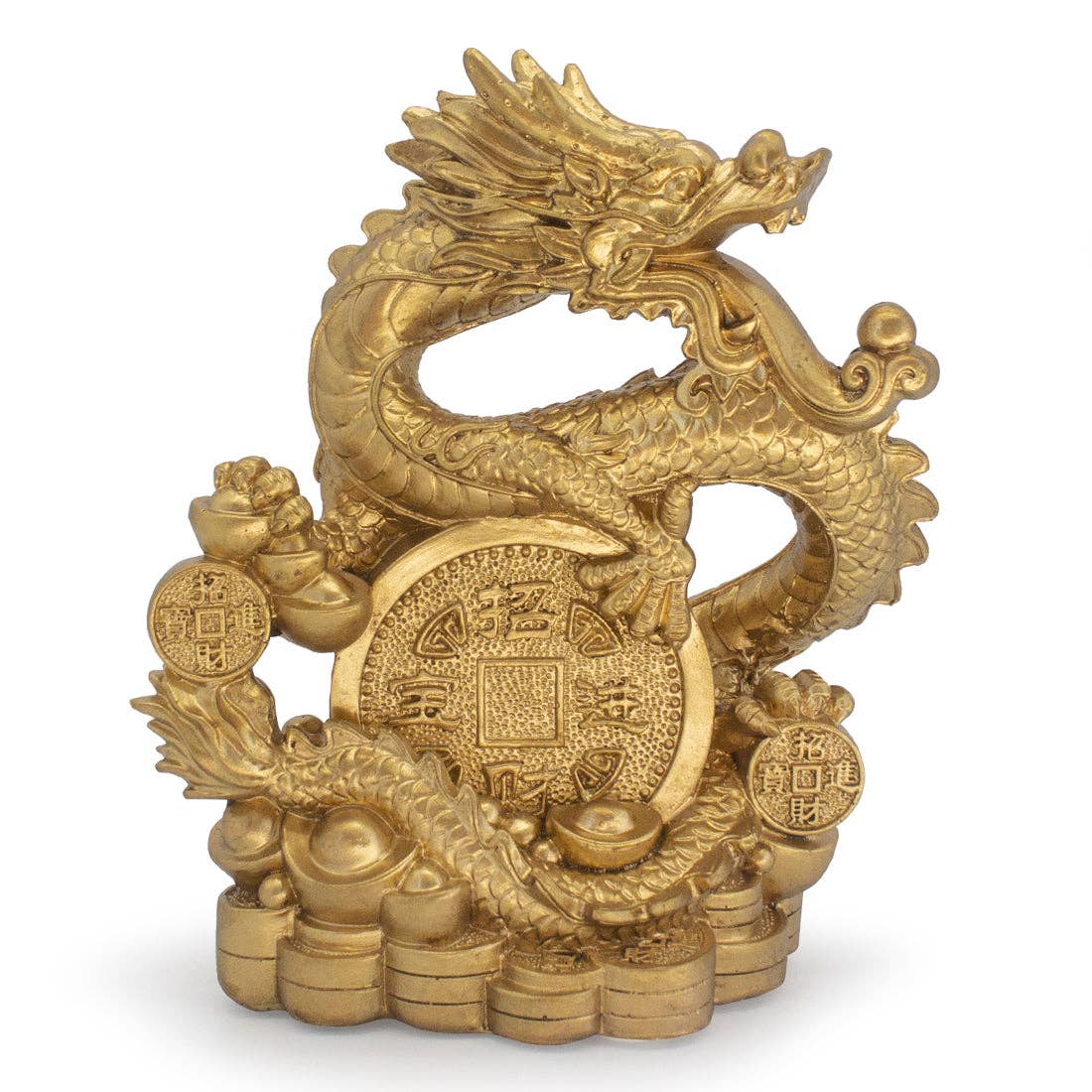 Dragon with Gold Coins Statue – Brass Finish Symbol of Success & Prosperity
