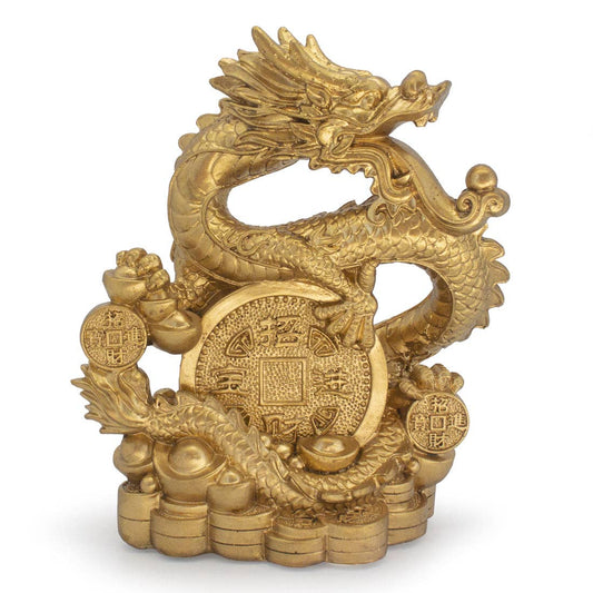 Dragon with Gold Coins Statue – Brass Finish Symbol of Success & Prosperity