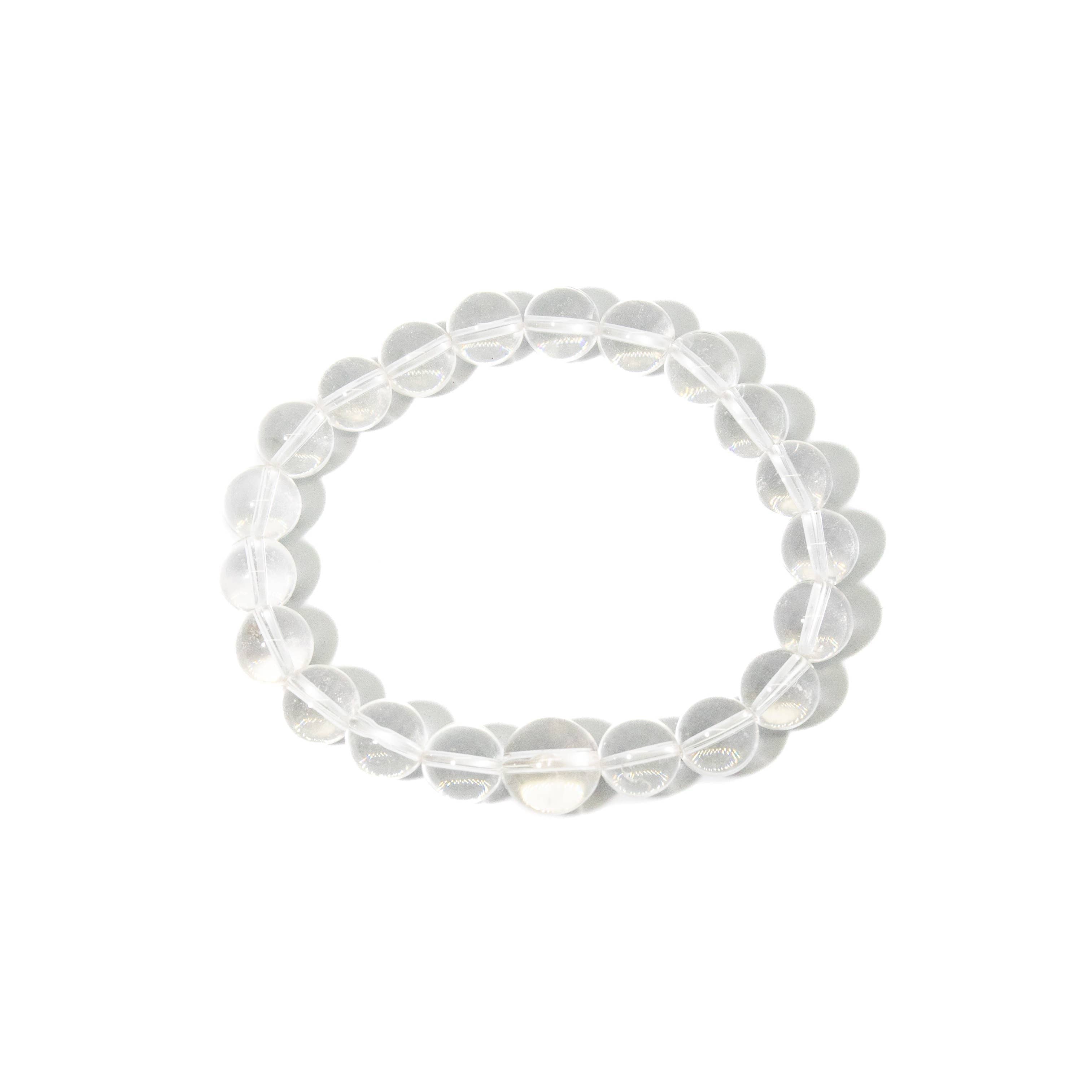 Large Size Clear Quartz Beaded Bracelet Wrist Mala 10mm