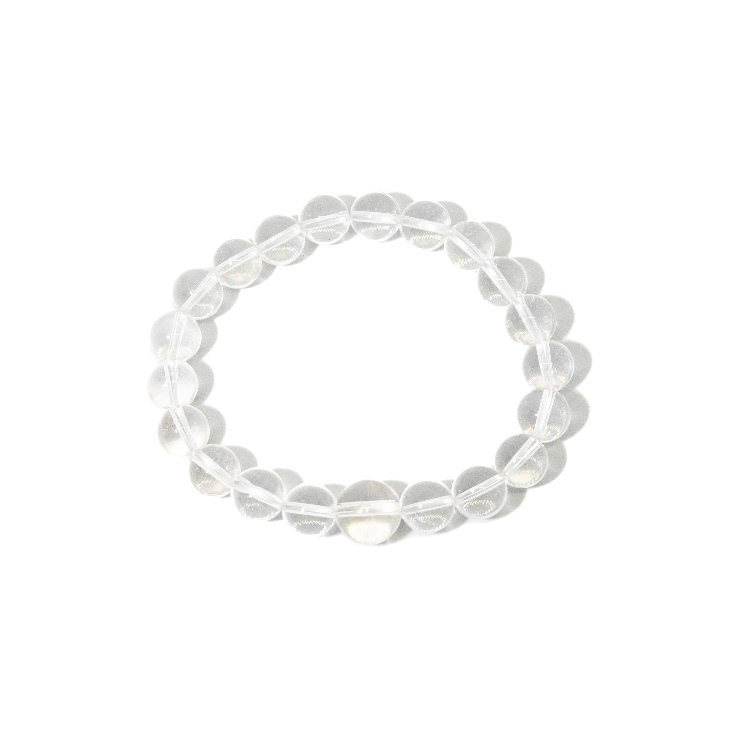 Large Size Clear Quartz Beaded Bracelet Wrist Mala 10mm