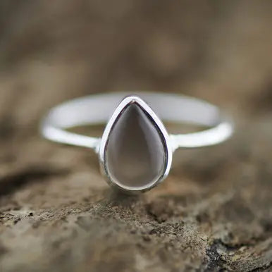 Grey Moonstone Teardrop Sterling Silver Size 6
