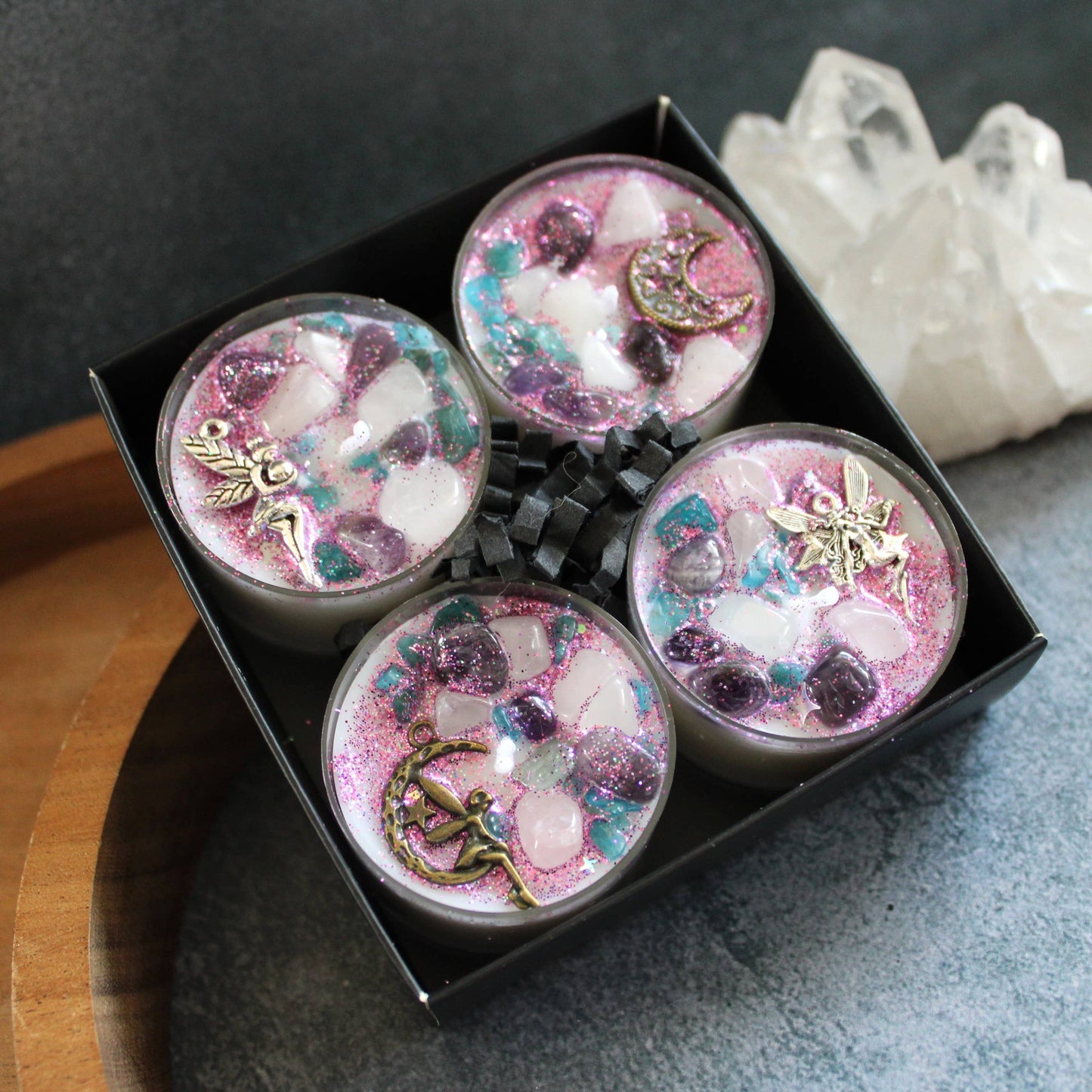 Fairy Dust Tealight Crystal Candles, Ritual Candles