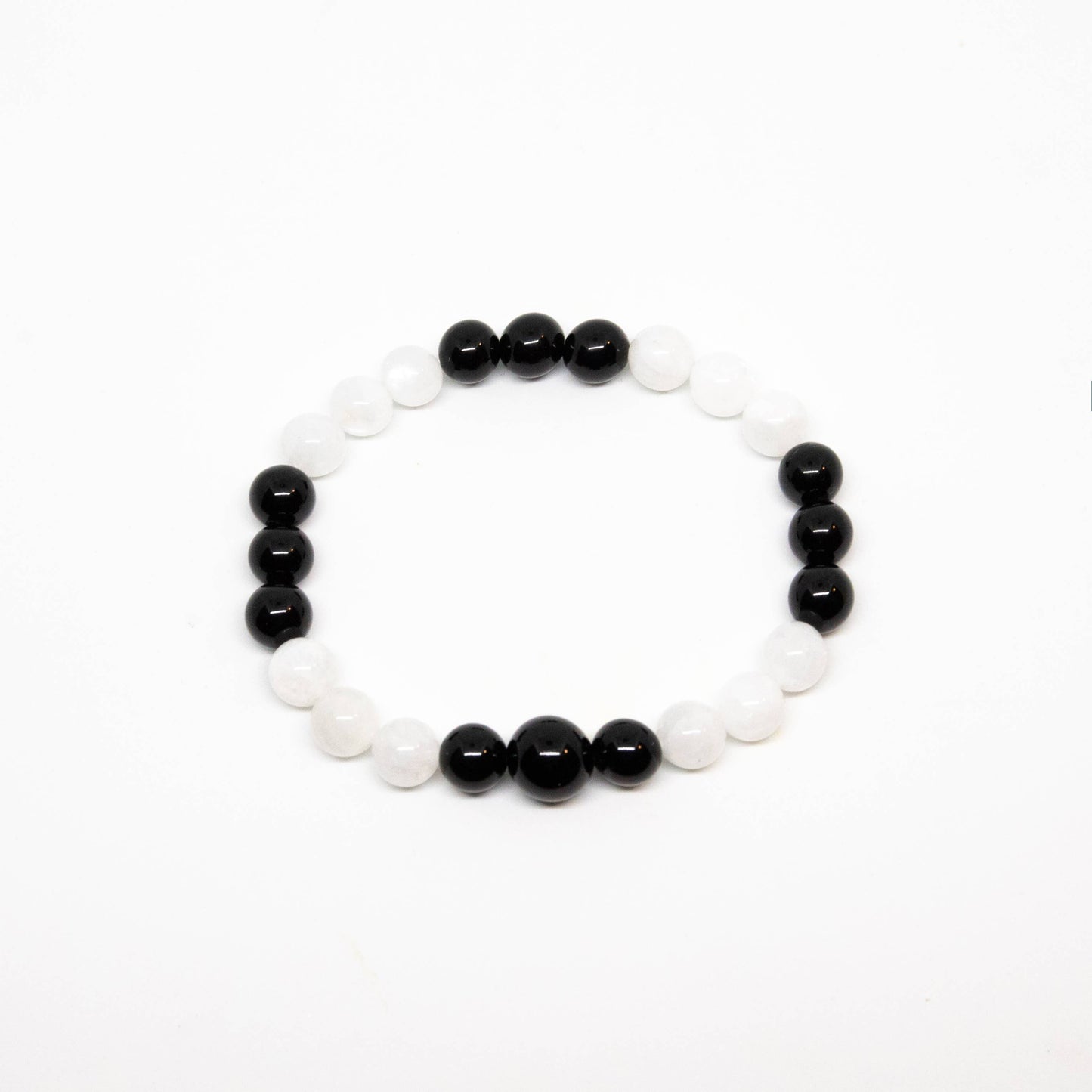 Black Obsidian & Moonstone Beaded Bracelet - 8mm