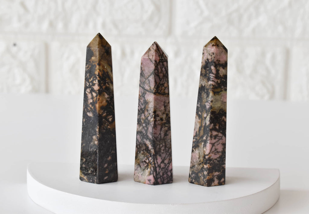 Rhodonite Crystal Tower | Healing Obelisk Point | Natural Gemstone Tower