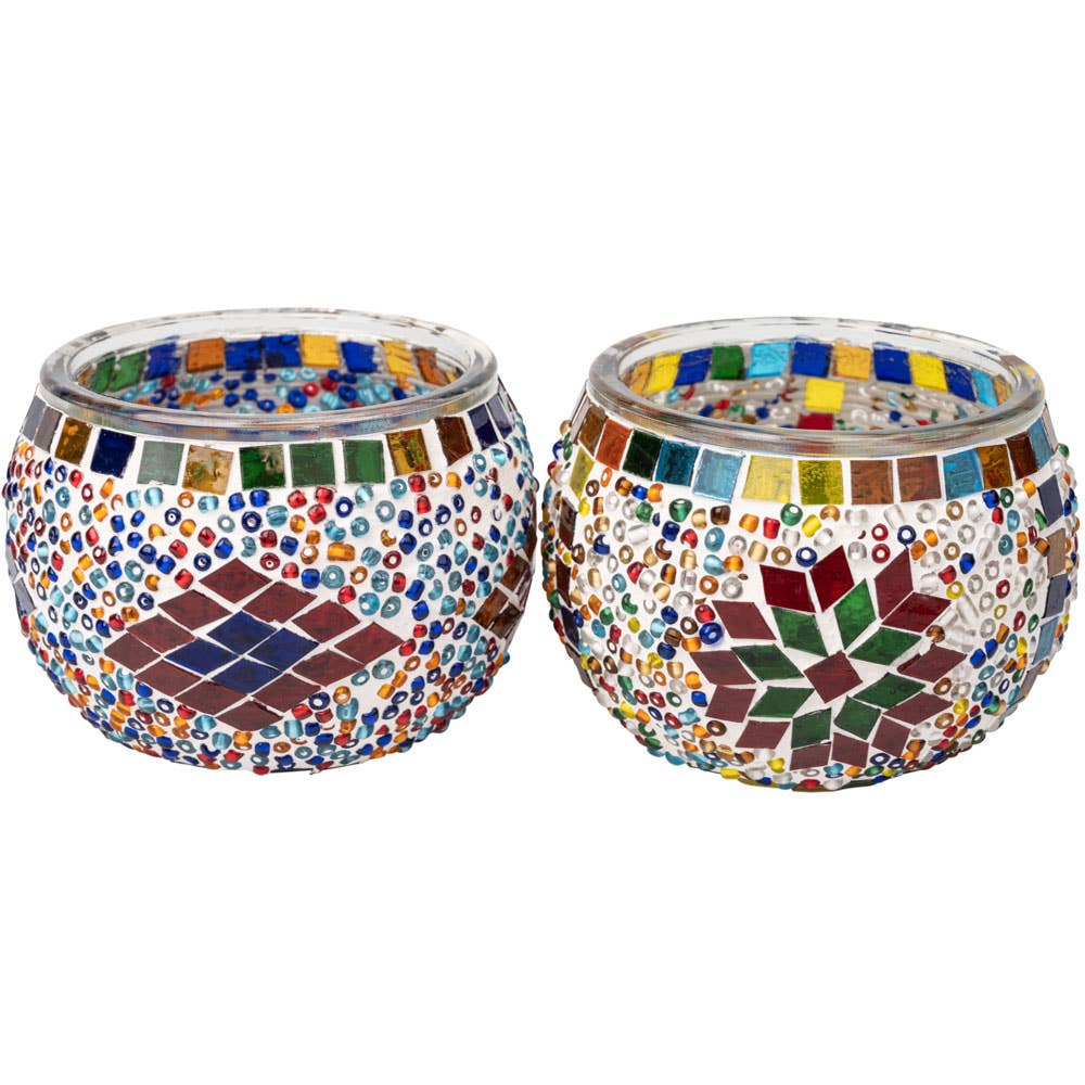 ASSORTED MOSAIC GLASS TEA LIGHT/VOTIVE CANDLE BURNERS